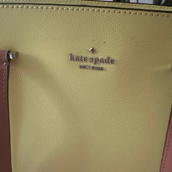 kate spade Yellow and Cream Colorblock Leather Tote with Brown Handles - Picture 2 of 4